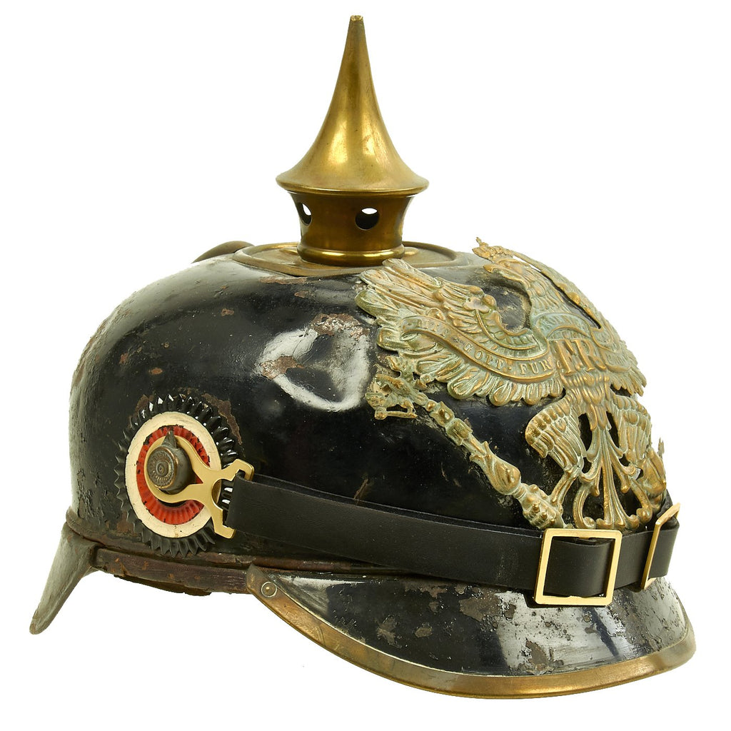 Original Imperial German WWI Prussian M1895 Line Infantry Pickelhaube Spiked Helmet with Steel Shell Original Items