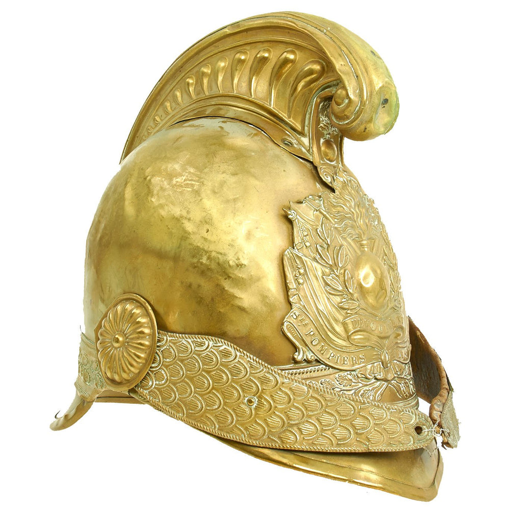Original French Late 19th Century Brass Fire Helmet of Saint-Ulphace Original Items