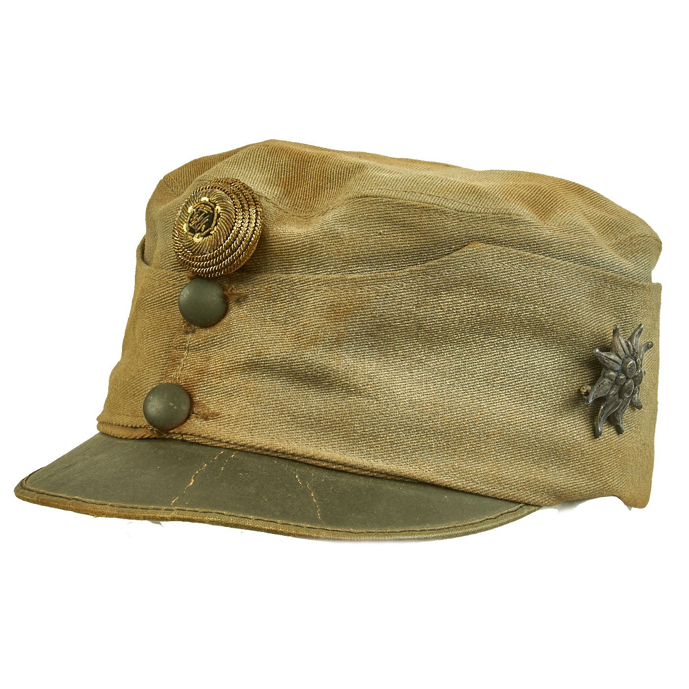 Original Austrian WWI Mountain Infantry Officer M1915 Field Cap with Edelweiss Pin Landesschützen