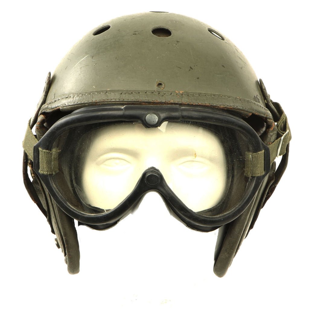 Original U.S. WWII Service Worn 2nd Type M38 Tanker Helmet by MSA with M-1944 Style Goggles Original Items