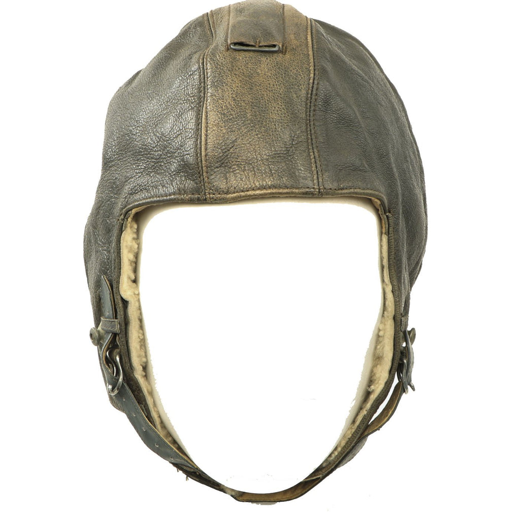 Original German WWII Luftwaffe Sheepskin Lined Leather 58cm K33 Winter Flying Helmet - LBA Marked Original Items