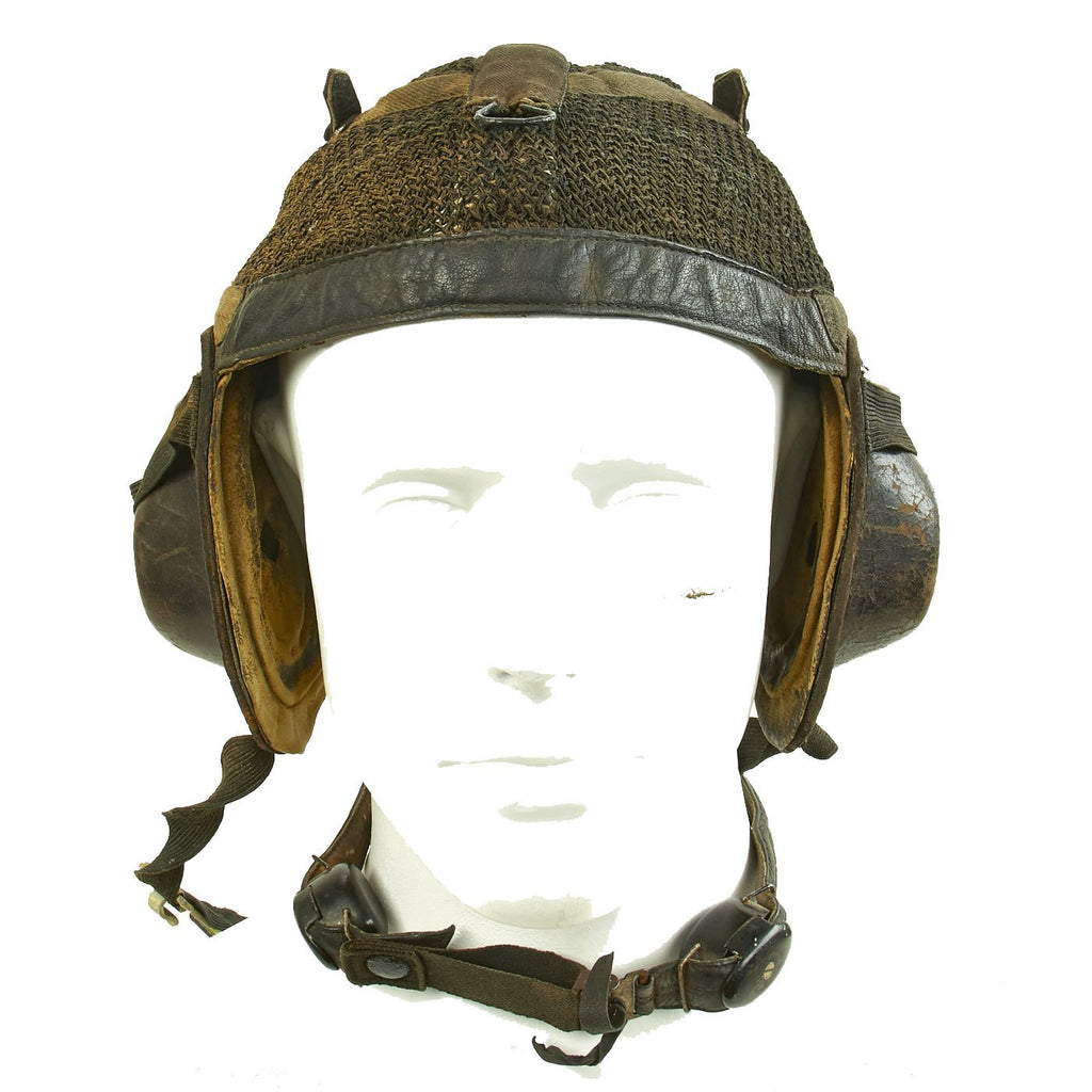 Original German WWII Luftwaffe LKpN101 Netzkopfhaube Summer Flying Helmet with Earphones & Throat Mic Original Items