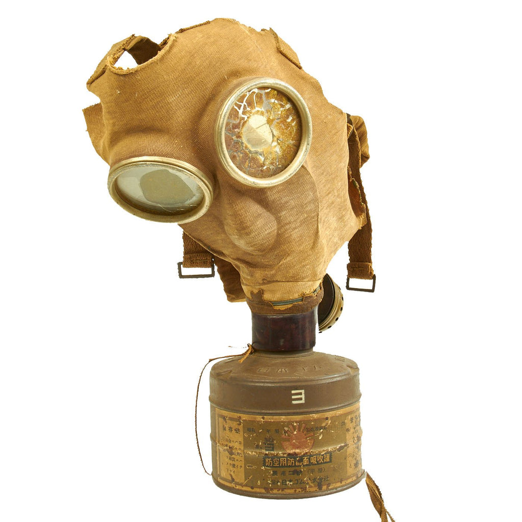Original Imperial Japanese WWII Gas Mask with Filter and Paper Label - dated 1942 Original Items