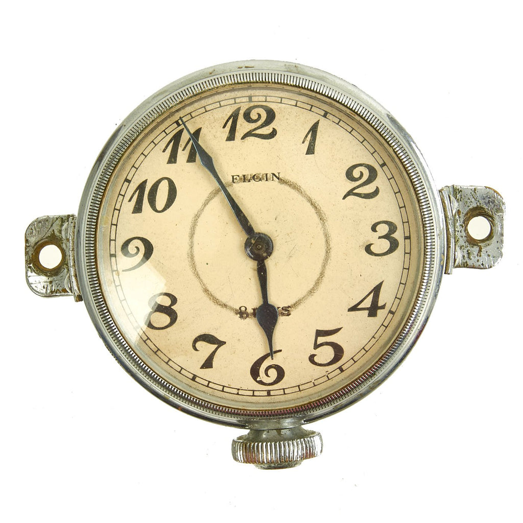 Original U.S. WWII Era 8 Day Automobile Clock by Elgin with Mounting Brackets Original Items