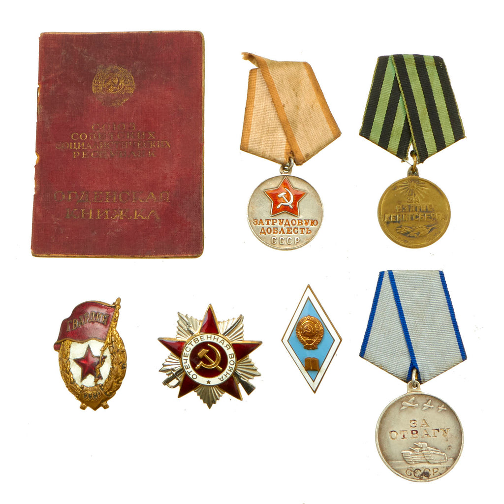 Original Soviet WWII to Cold War Era Medal and Insignia Grouping With ID Booklet - 7 Items Original Items