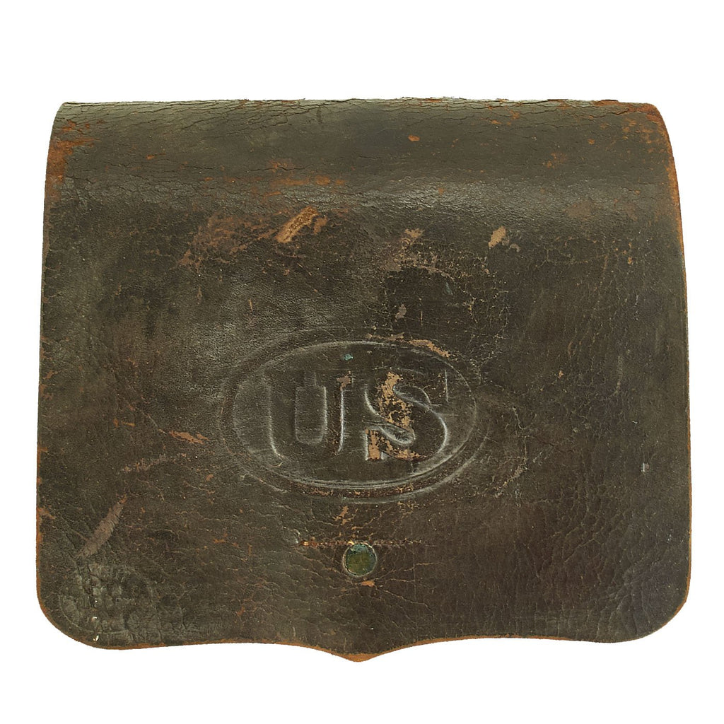 Original U.S. Civil War Model 1861 Leather Cartridge Box with Inner Tins - Inspector Marked Original Items