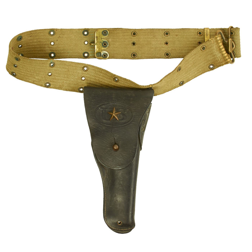 Original U.S. WWI M1916 .45 Colt 1911 Leather Holster by S & R Co. with M1910 Pistol Belt by Mills Original Items