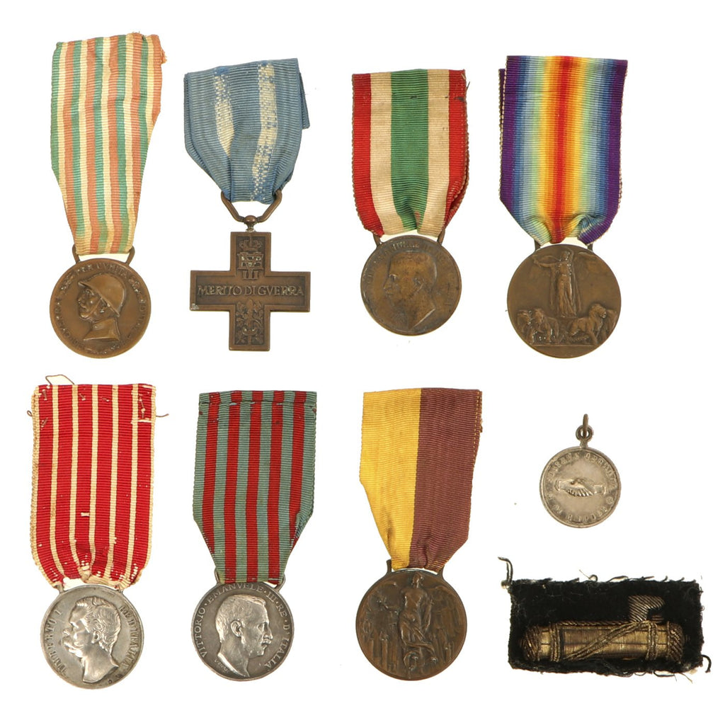 Original Italian WWI & WWII Era Medal & Insignia Grouping - 8 Medals and 1 Fascist Insignia Original Items