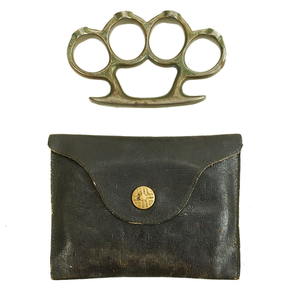 Original WWII Custom Cast Steel Knuckle Duster with Leather
