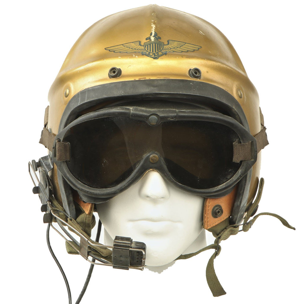 Original U.S. Navy Aviator 1956-1964 Gentex H-4 Flight Helmet with Boom Mic and Googles Original Items