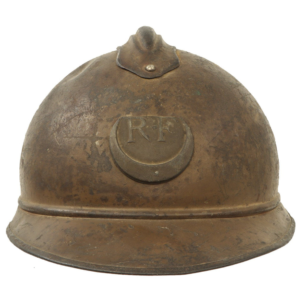 Original French WWI Model 1915 Adrian Helmet Shell in with Zouave & Tirailleurs RF Badge Original Items
