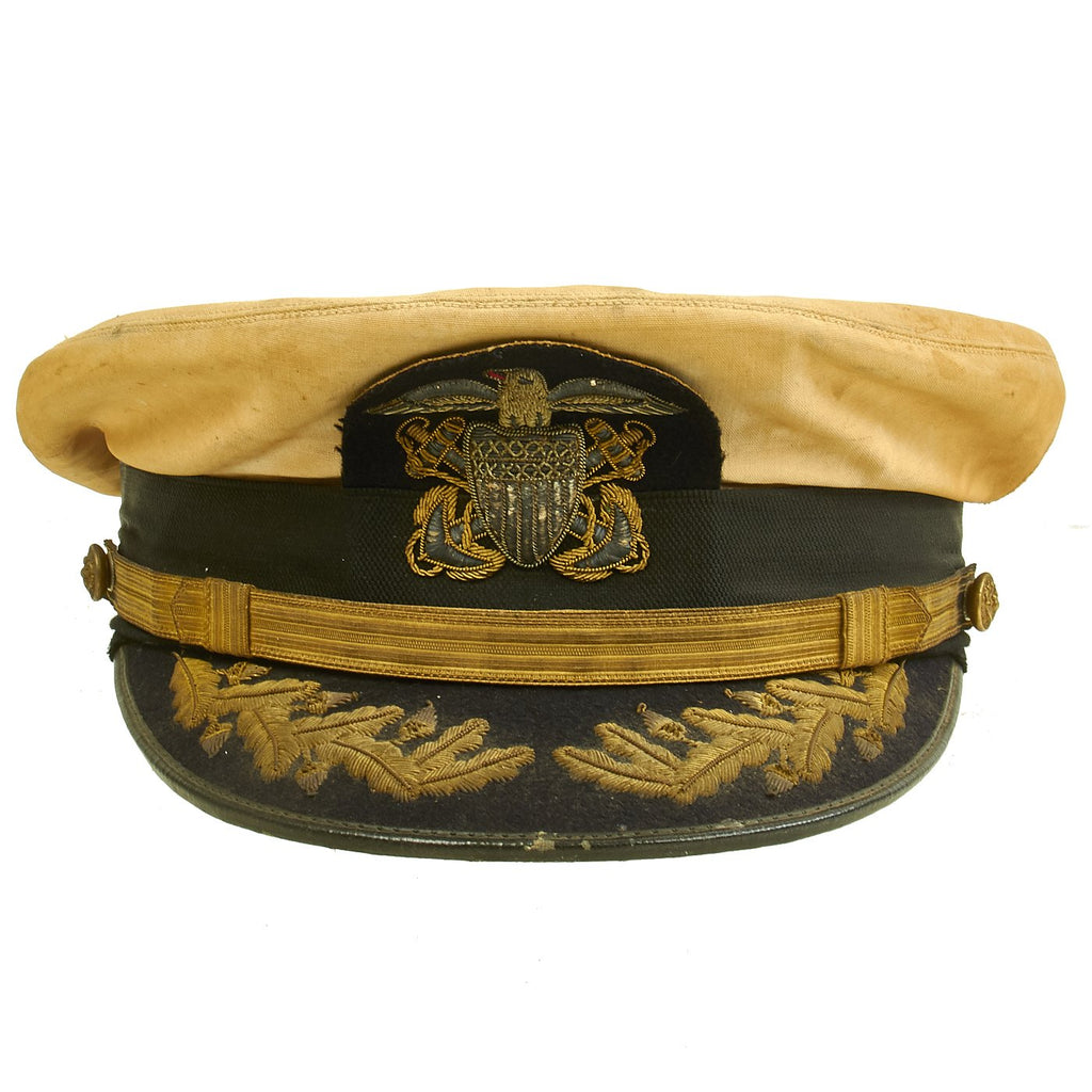 Original WWII Naval Command Officer White Combination Visor Cap by Waldemar Pinto