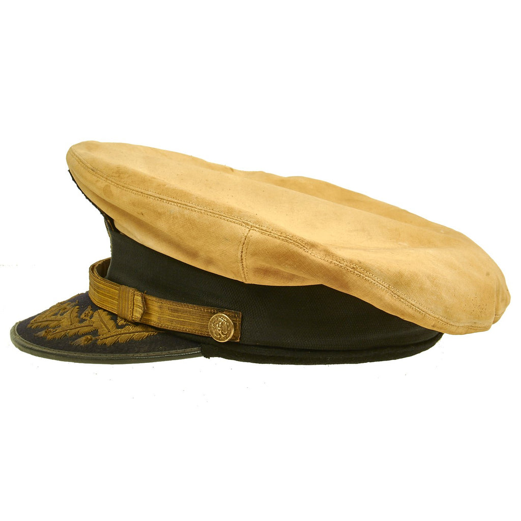 Original U.S. WWII Naval Command Officer White Combination Visor Cap b ...