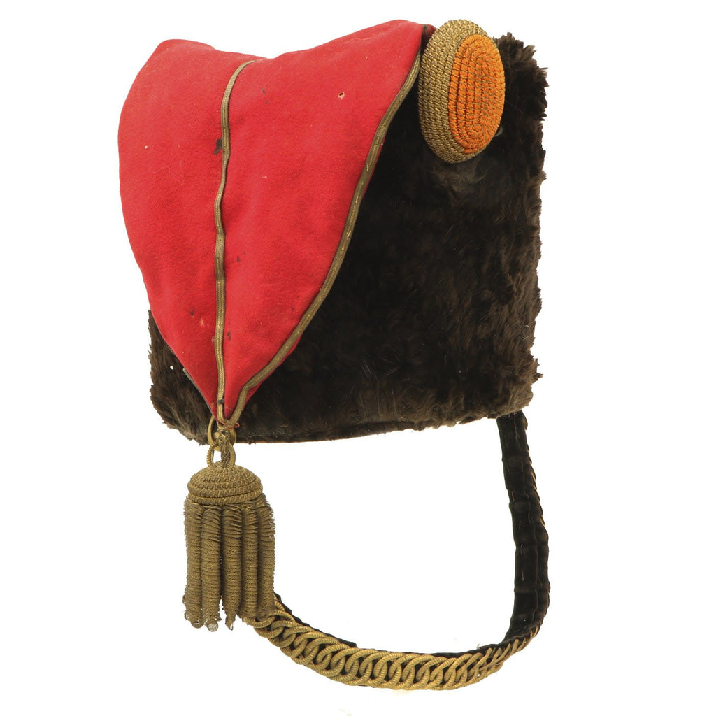 Original British WWI Era Hussars Trooper Fur Busby with Scarlet Bag Original Items