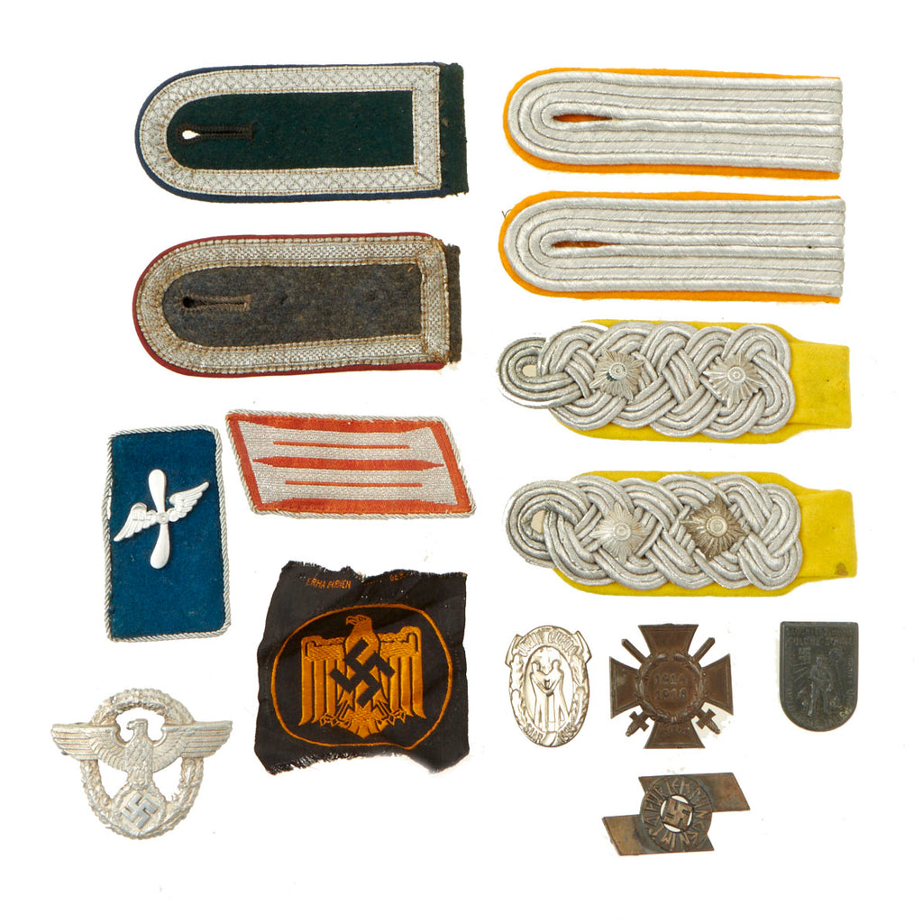 Original German WWII Medal and Insignia Lot - Matched Shoulder Boards - Collar Tabs - Tinnies and More Original Items