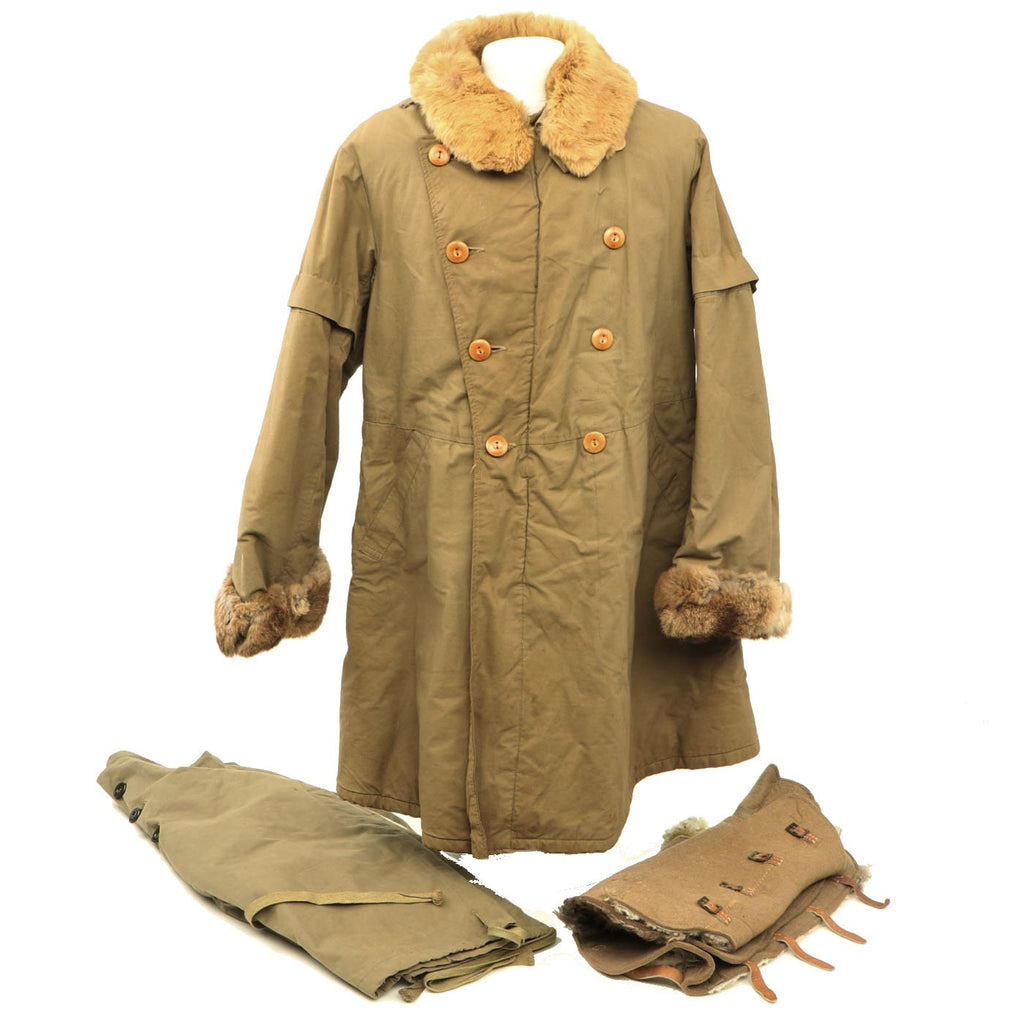 Original Imperial Japanese Army WWII Quilted Rabbit Fur Lined Winter Coat, Pants and Gaiter Set Original Items