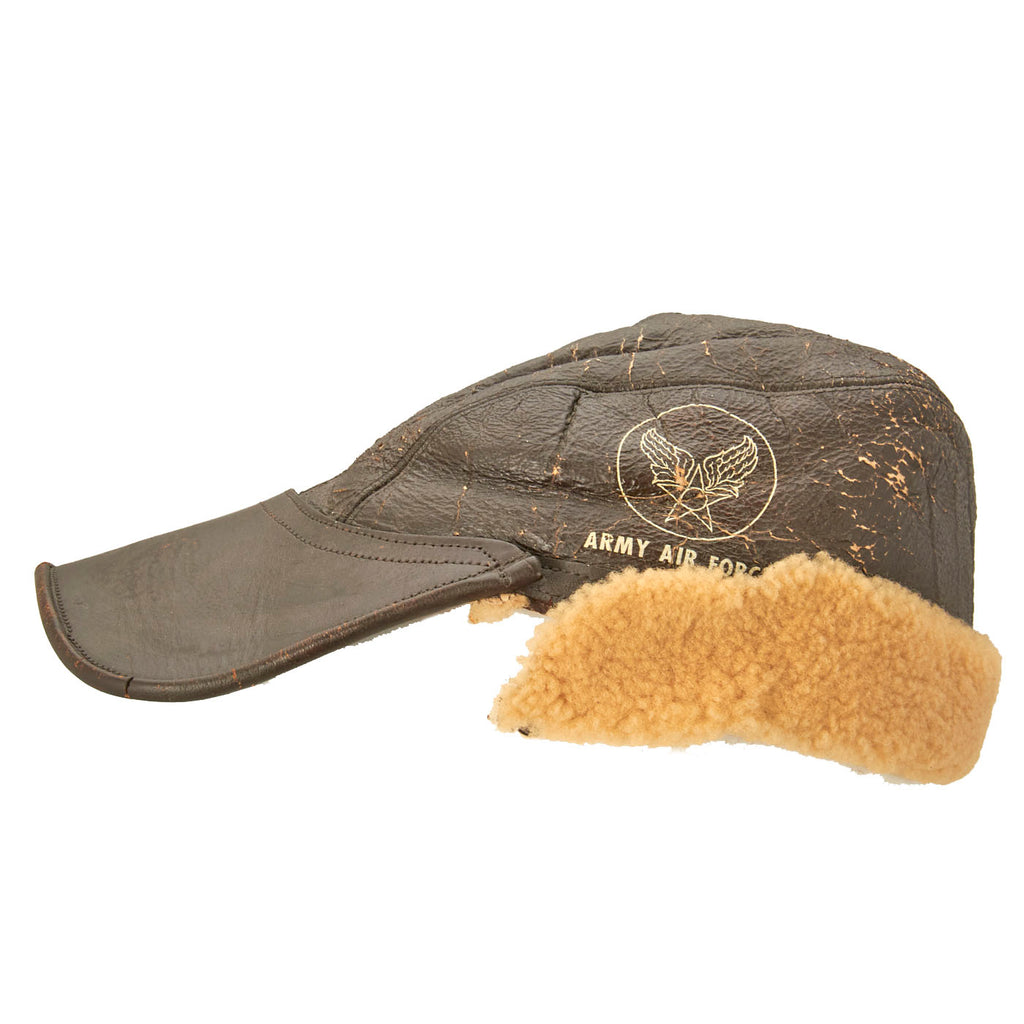 Original U.S. WWII Army Air Force B-2 Gunner and Air Crew Shearling Leather Cap by Werber Sportswear Co. Original Items
