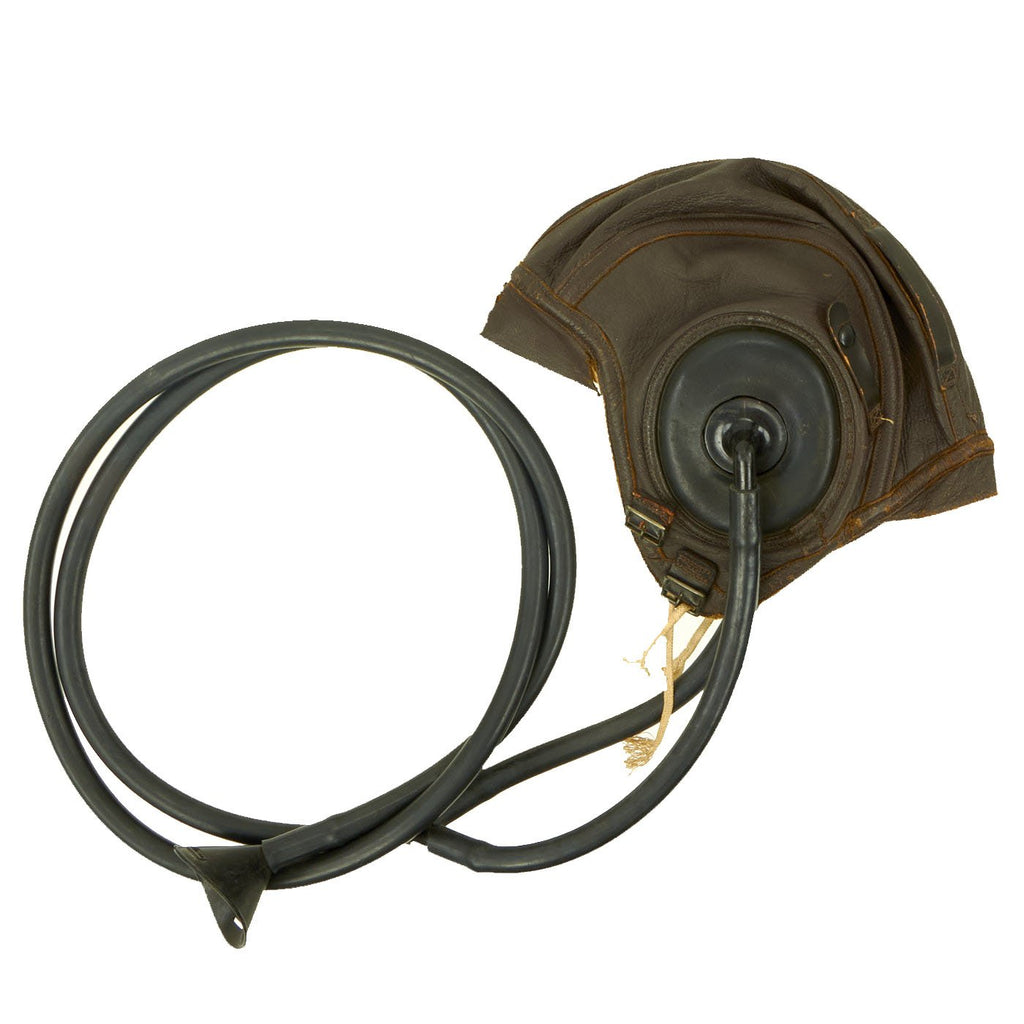Original U.S. Navy WWII Leather Aviator Training NXSA-36914 Helmet by Slote & Klein - Size Medium Original Items