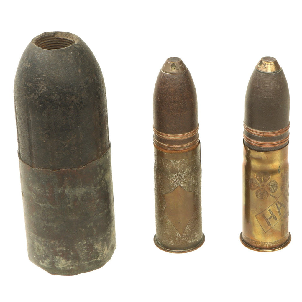 Original U.S. WWI French Trench Art Engraved Artillery Shells - M1916 37mm Gun - French 75mm Field Gun Original Items