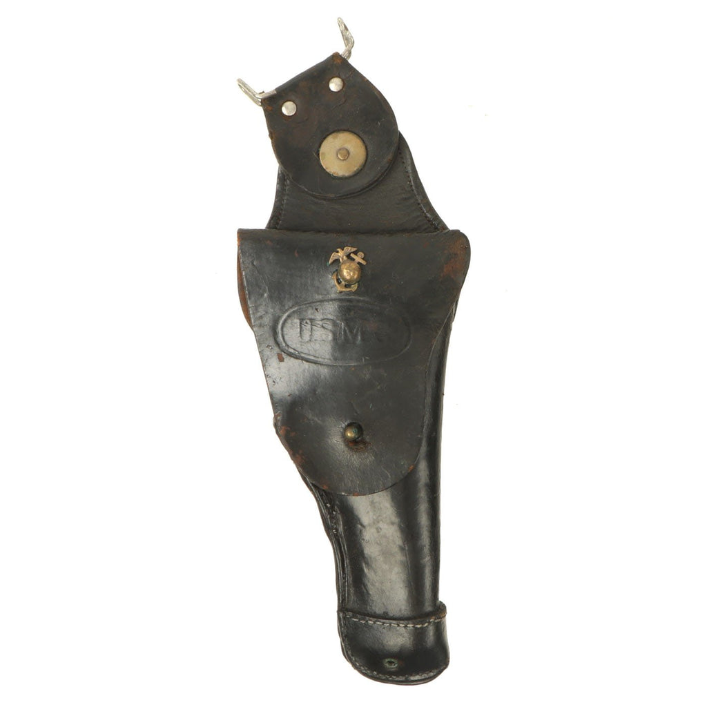 Original U.S. WWI Marine Corps M1912 Colt 1911 .45 Cavalry Swivel Leather Holster with USMC EGA Pin Original Items