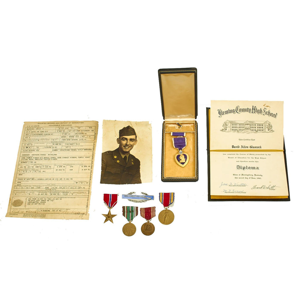 Original U.S. WWII 330th Infantry Regiment Named WIA Medals and Documents Collection Original Items