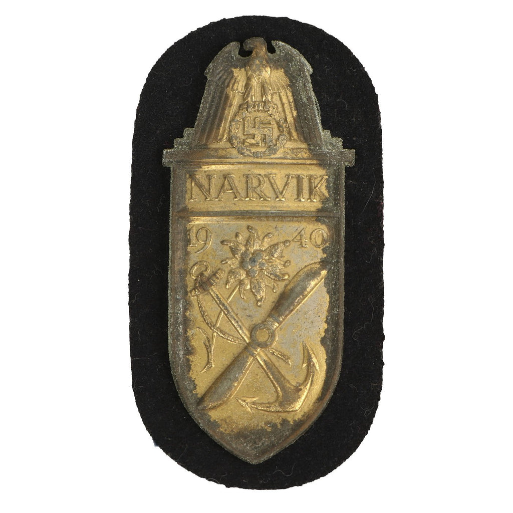 Original German WWII Gold Kriegsmarine Narvik Shield Award with Backplate - Narvikschild Original Items