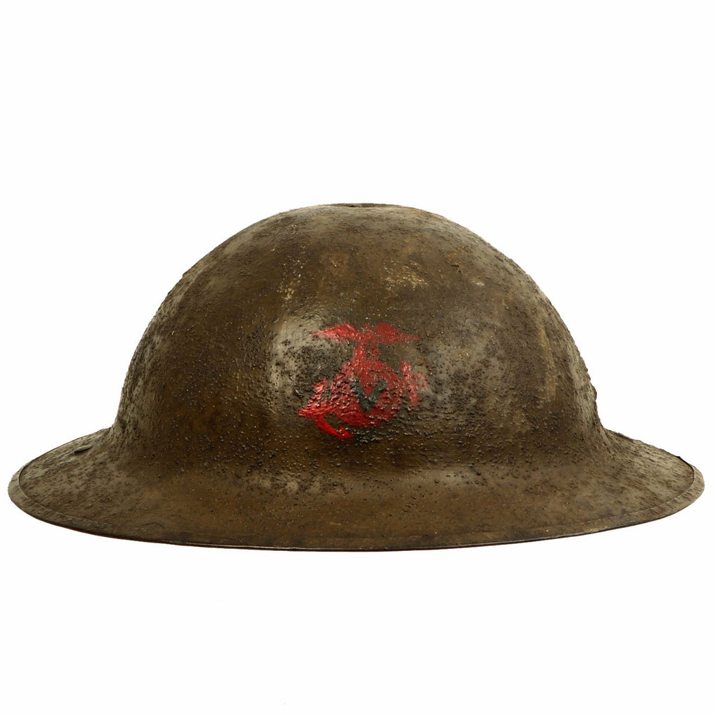 Original U.S. WWI M1917 5th Marine Brigade Supply Company Doughboy Helmet with Liner & Chinstrap Original Items