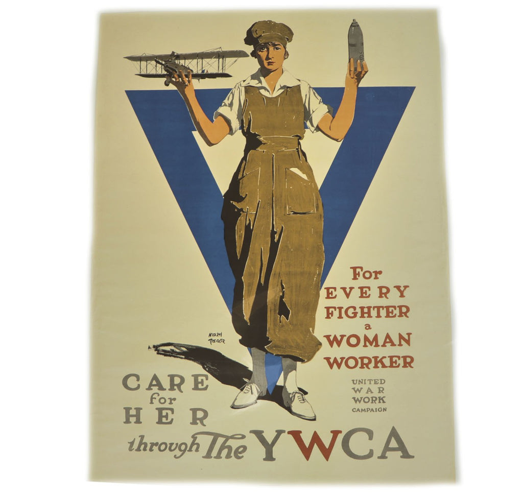 Original U.S. WWI 1918 For Every Fighter a Woman Worker Care For Her Through the YWCA Poster by Adolph Treidler Original Items