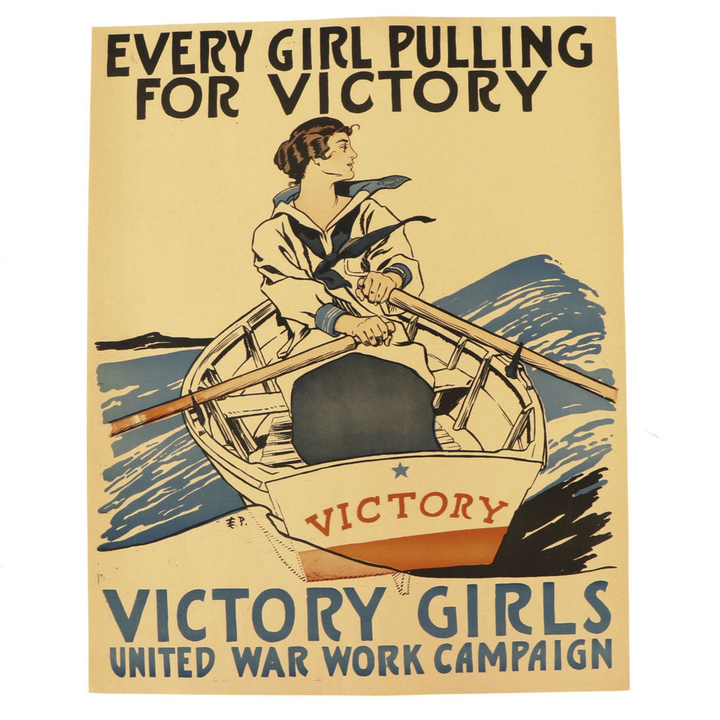 Original U.S. WWI Every Girl Pulling for Victory - United War Work Campaign Poster Original Items