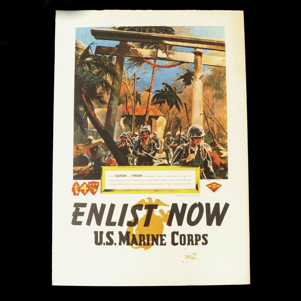 Original U.S. WWII 1945 Marine Corps Enlistment Poster SAIPAN and TINIAN by Captain Vic Guinness Original Items