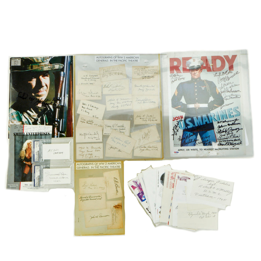 Original U.S. WWII - Vietnam War Large US Marine Corps Autograph Collection With Medal of Honor Recipients and Carlos Hathcock Signature - 40+ Items Original Items