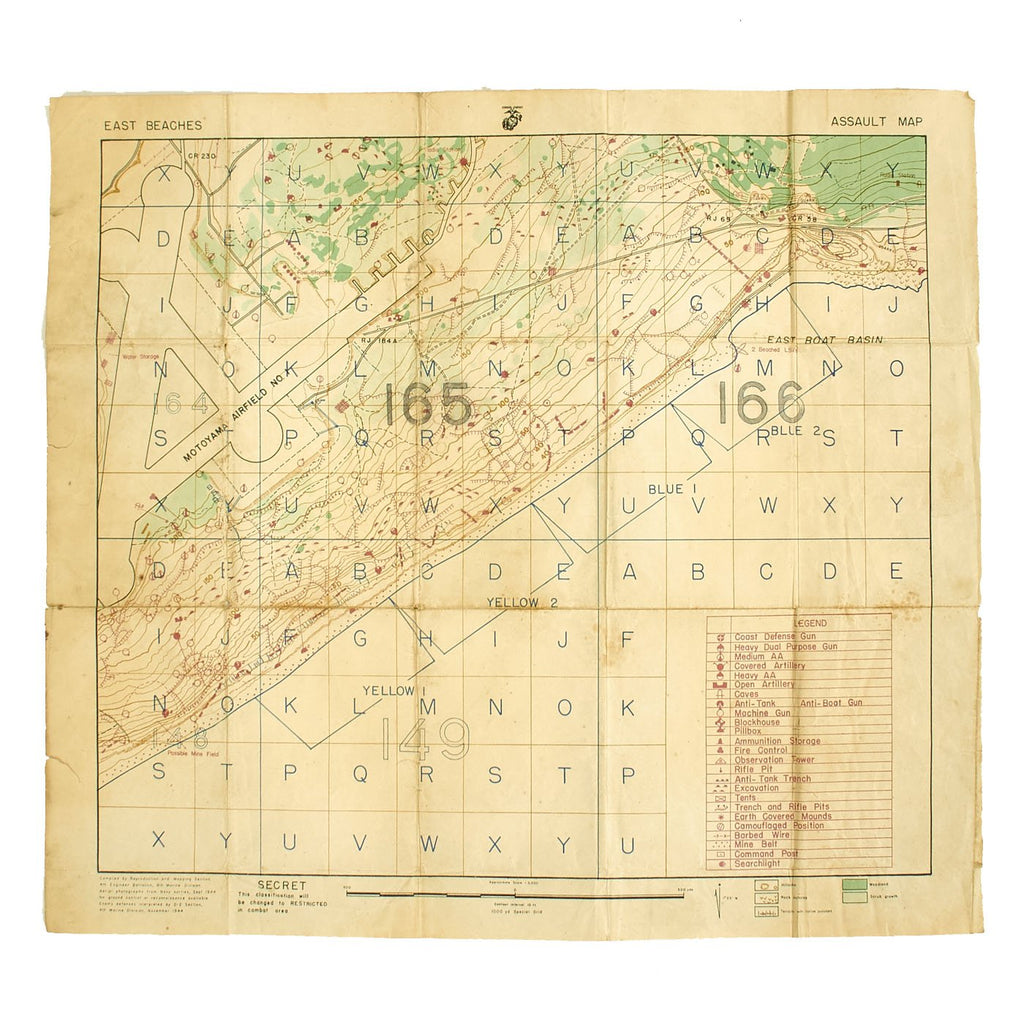 Original WWII U.S. Marine Corps Battle of Iwo Jima East Beaches Assault Invasion Map dated November 1944 Original Items