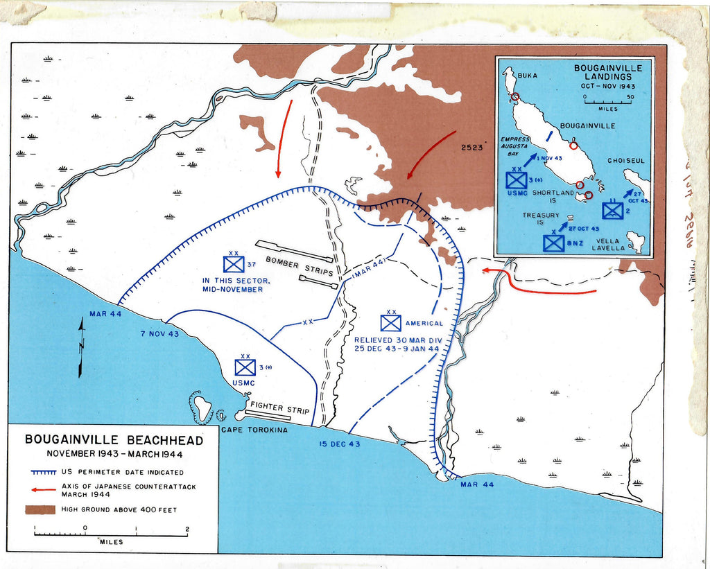Original U.S. WWII Marine Corps 1943 Bougainville Landings at Cape Torokina Map Overlay View Graph Original Items