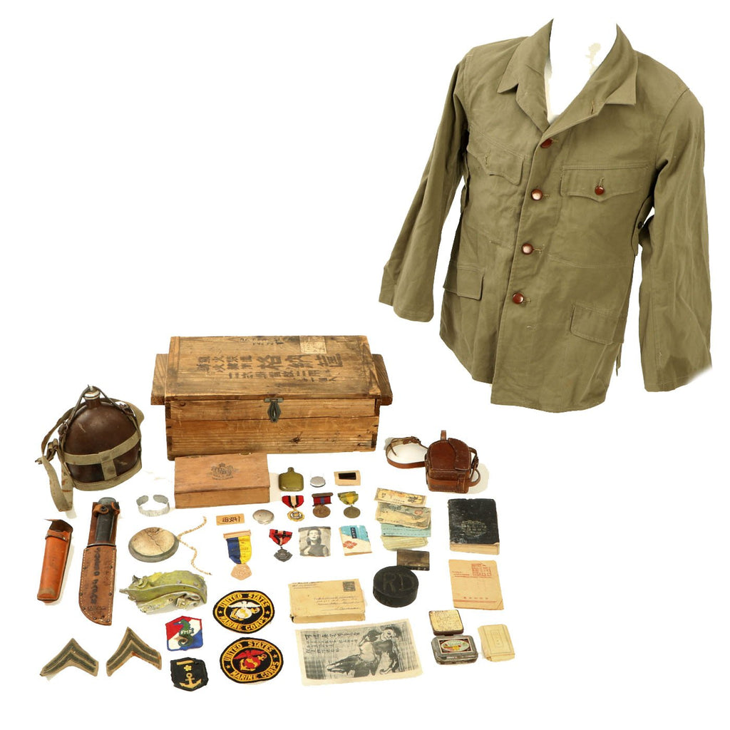 Original Japanese WWII Named U.S. Marine Bring Back Collection in Wood Crate Original Items