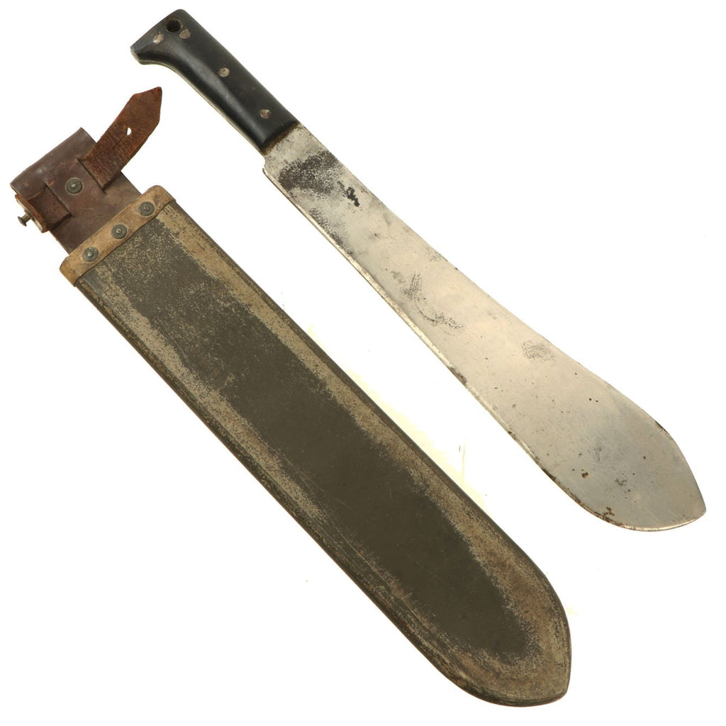 Original WWII U.S. Collins & Co. Legitimus No. 1250 "Bush Knife" Machete with British Scabbard - both dated 1943 Original Items