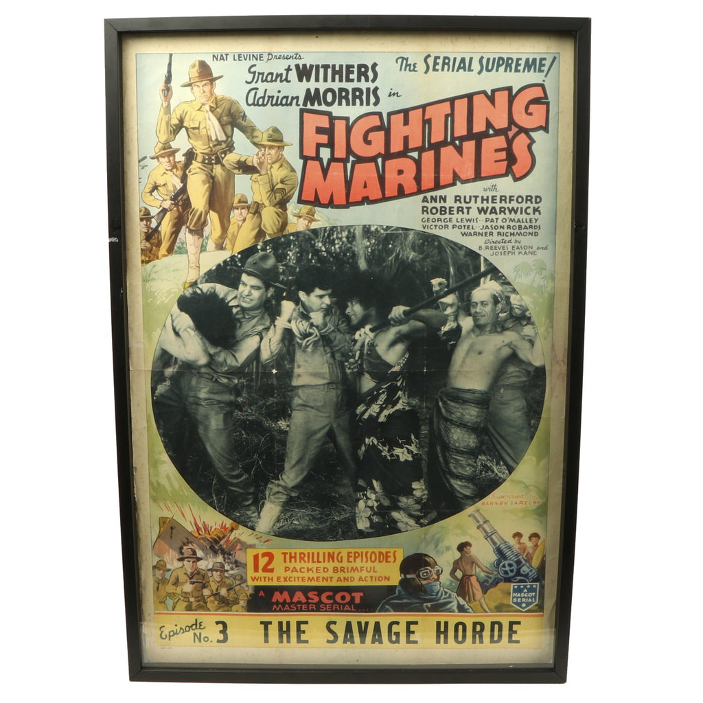 Original U.S. Pre-WWII 1935 Fighting Marines Serial Chapter 3 - The Savage Horde - Mascot Framed Poster Original Items