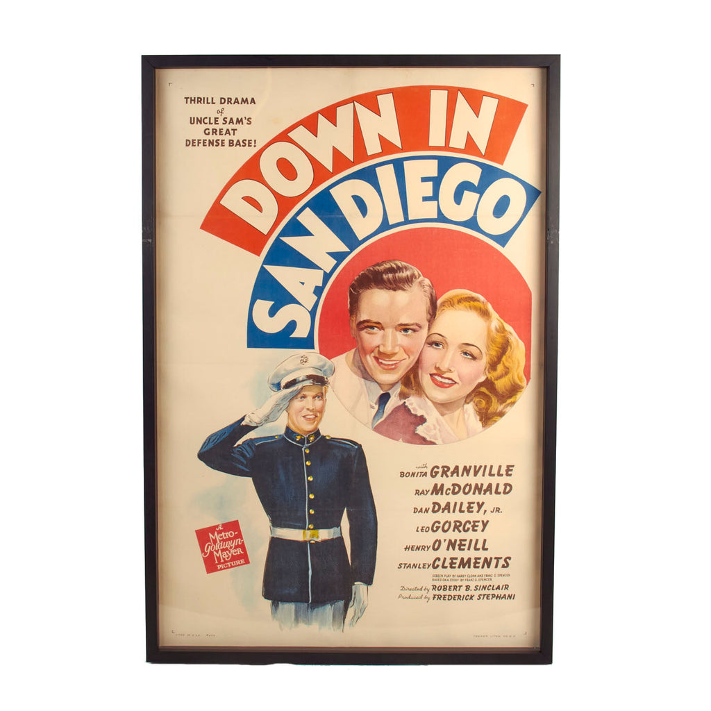 Original U.S. WWII Era Framed “Down In San Diego” 1941 Theatrical Release Movie Poster - 42 ½” x 28 ½” Original Items