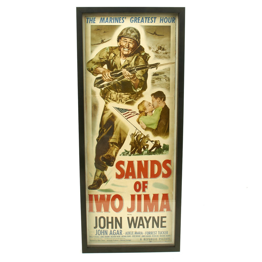 Original U.S. 1950 Framed Sands of Iwo Jima Vintage Film Poster 14" x 36" Original Items