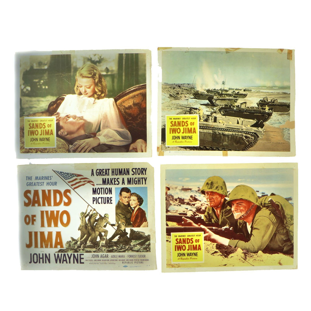 Original U.S. WWII 1950 Sands of Iwo Jima Vintage Film Lobby and Title Card Collection - Set of Four Original Items
