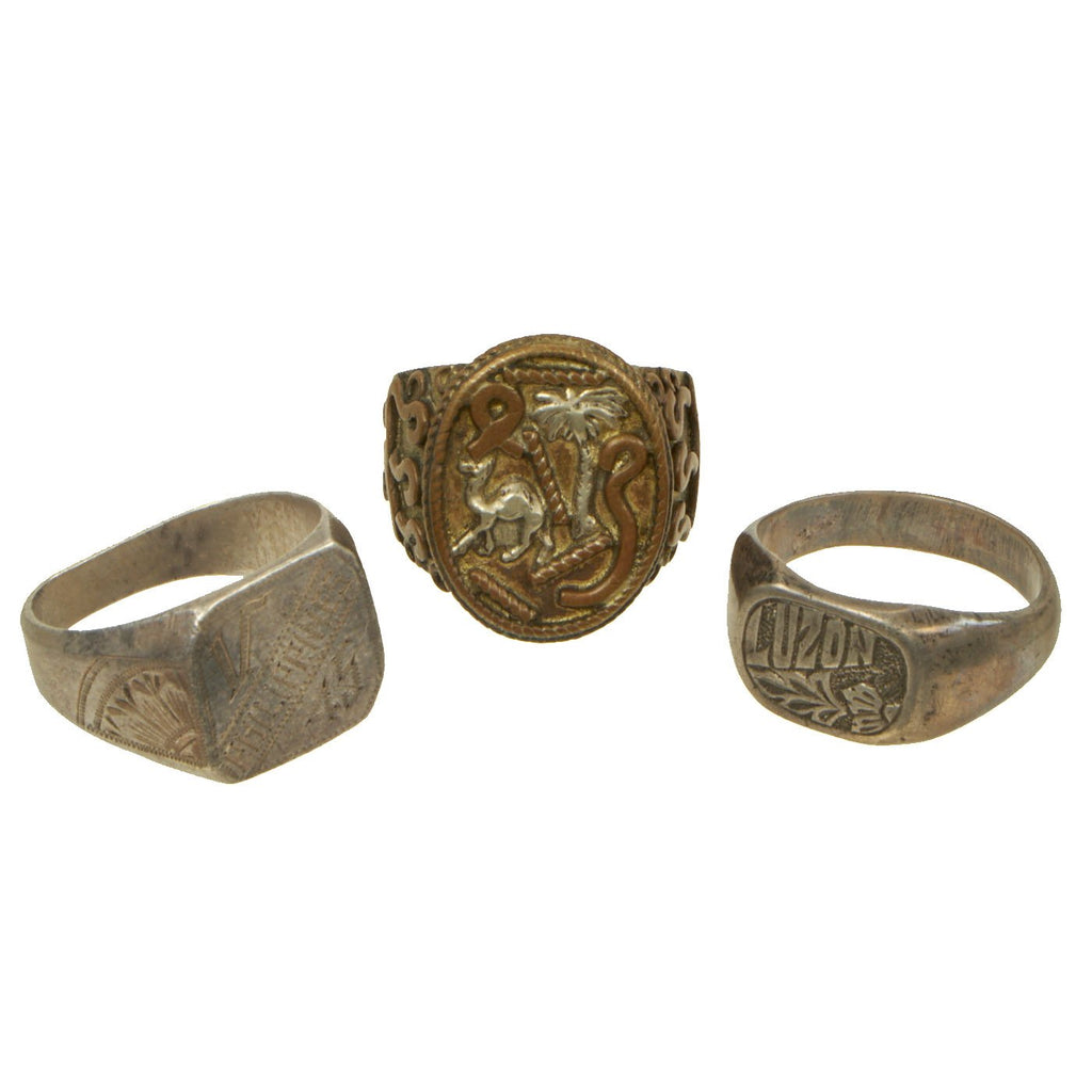 Original U.S. WWII Souvenir Ring Set - Philippines 1945, Luzon & North Africa Original Items
