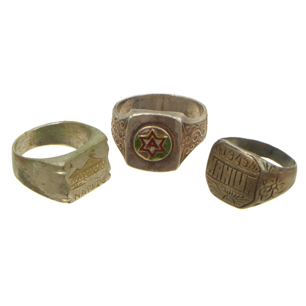 Original WWII Souvenir Ring Set Naples Italy, Manila 1945