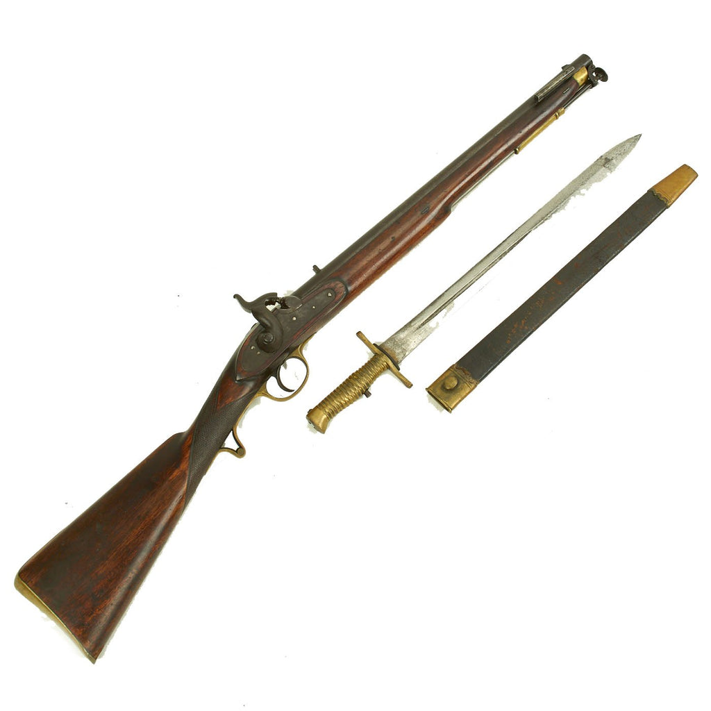 Original British Victorian Colonial Constabulary Percussion Carbine with Rare Brass-Hilted Bayonet & Scabbard Original Items