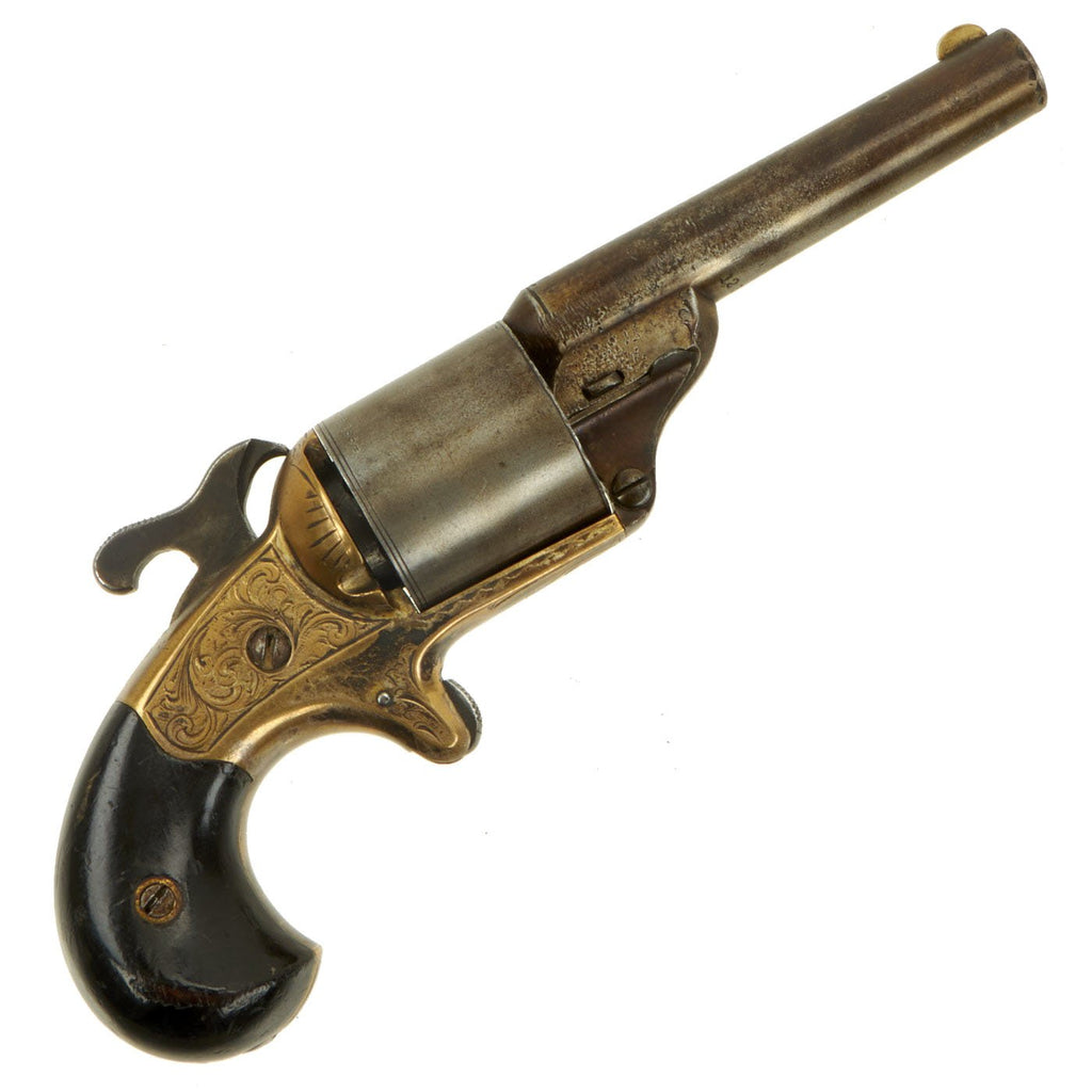 Original U.S. Civil War Era Moore's Patent Teat Fire .32 Cal Brass Frame Engraved Revolver - Serial 12355 Original Items