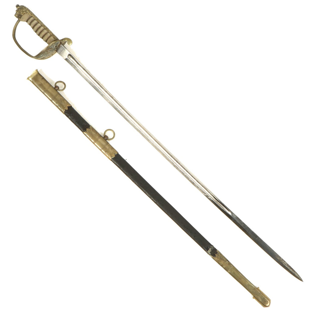Original British WWII Royal Navy Officers Sword by Gieves Ltd. with Etched Blade & Damaged Scabbard Original Items