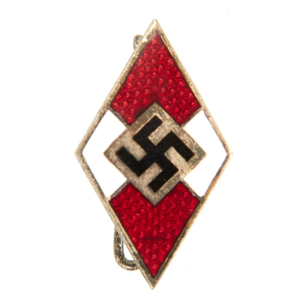 Original German WWII HJ HJ Enamel Cap Badge by Eugen Schmidhäussler - RZM M1/128 Original Items