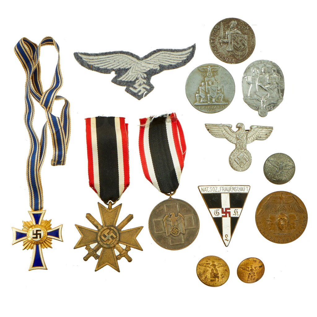 Original German WWII Medal and Insignia Lot - 13 Items Original Items