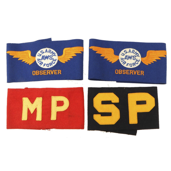 Original U.S. WWII Set of Four Felt Identification Armbands MP, SP
