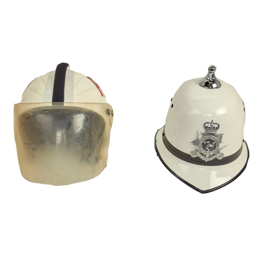 Original British & British Crown Dependency Countries Police and Royal National Lifeboat Institution Helmet Lot- Formerly Part the Tower of London Yeoman Warders Club Collection - 2 Items Original Items