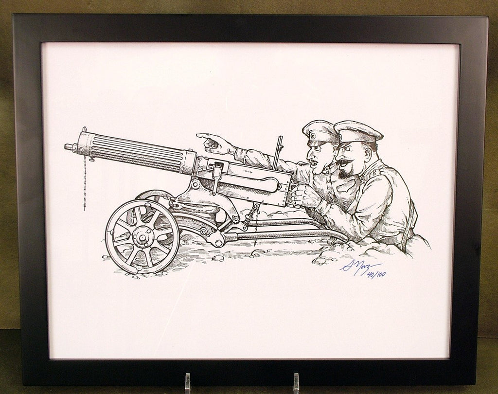 Limited Edition Military Illustrations Signed by Artist: Imperial Russian 1910 Maxim Gun with Sokolov Mount Original Items
