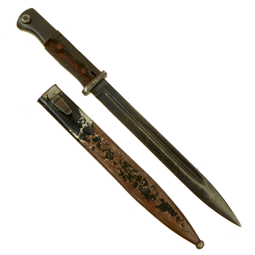Original German WWII Mauser 98k Bayonet with Scabbard - Wooden Grips - Grade 2 Original Items